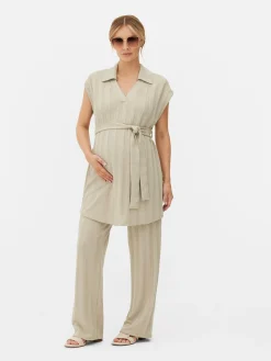 Hosen Und Leggings|Primark Gerippte Umstandshose Mit Weitem Bein Beige