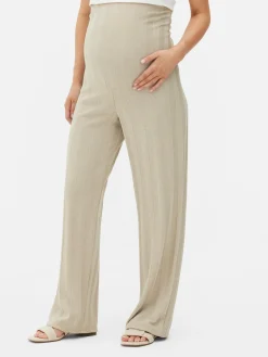 Hosen Und Leggings|Primark Gerippte Umstandshose Mit Weitem Bein Beige