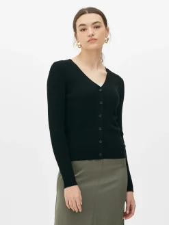 Pullover Und Cardigans|Primark Gerippter Cardigan Mit V-Ausschnitt Schwarz