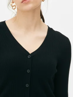 Pullover Und Cardigans|Primark Gerippter Cardigan Mit V-Ausschnitt Schwarz
