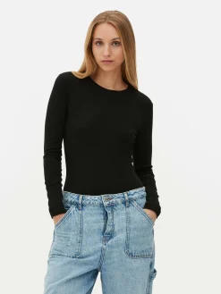 Tops Und T-Shirts|Primark Gerippter Langarm-Body Schwarz