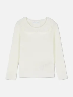 Pullover Und Cardigans|Primark Gerippter Pullover Mit Rüschenkragen Ecrufarben