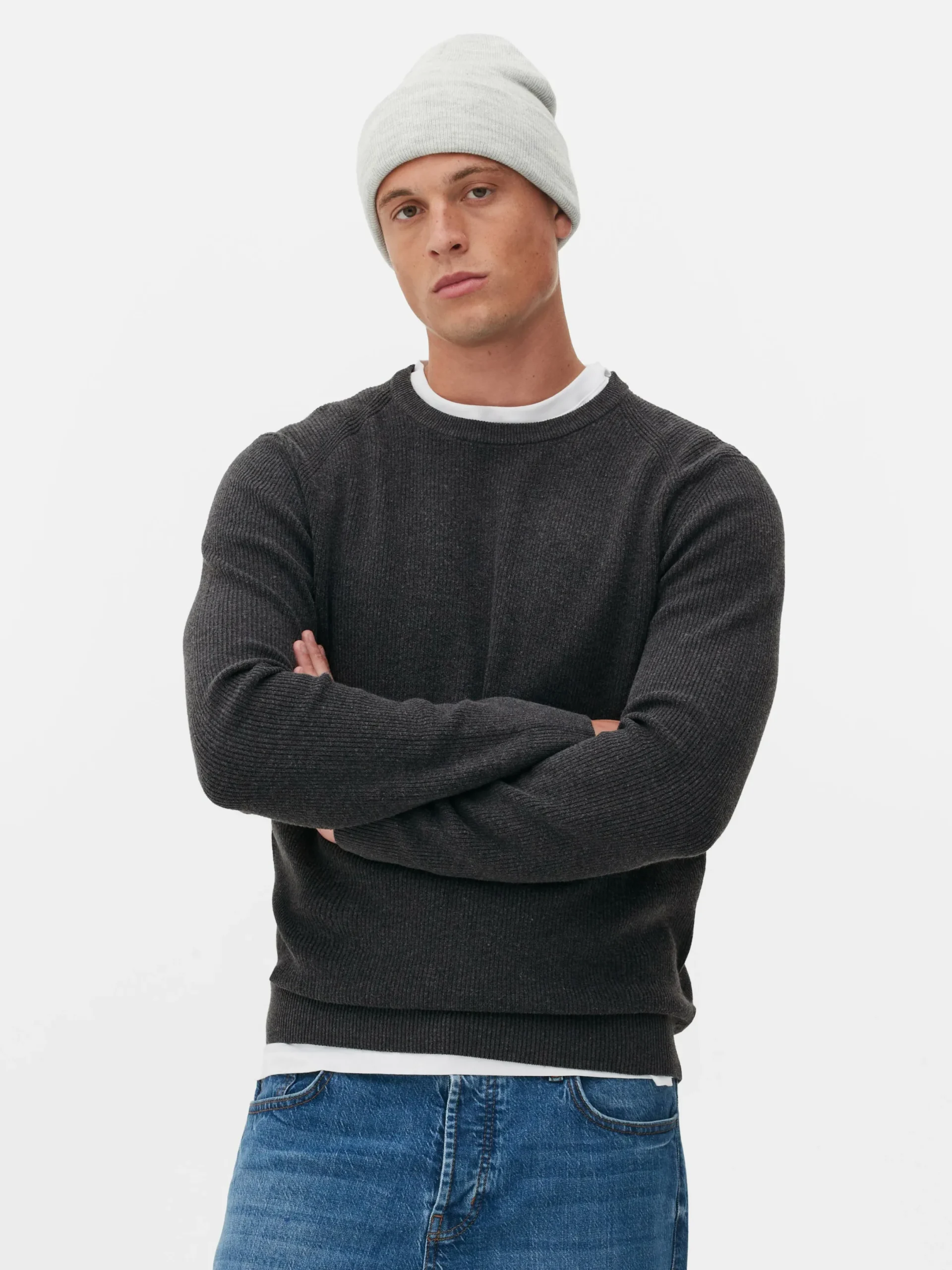 Pullover Und Cardigans|Primark Gerippter Pullover Mit Rundhalsausschnitt Anthrazitfarben