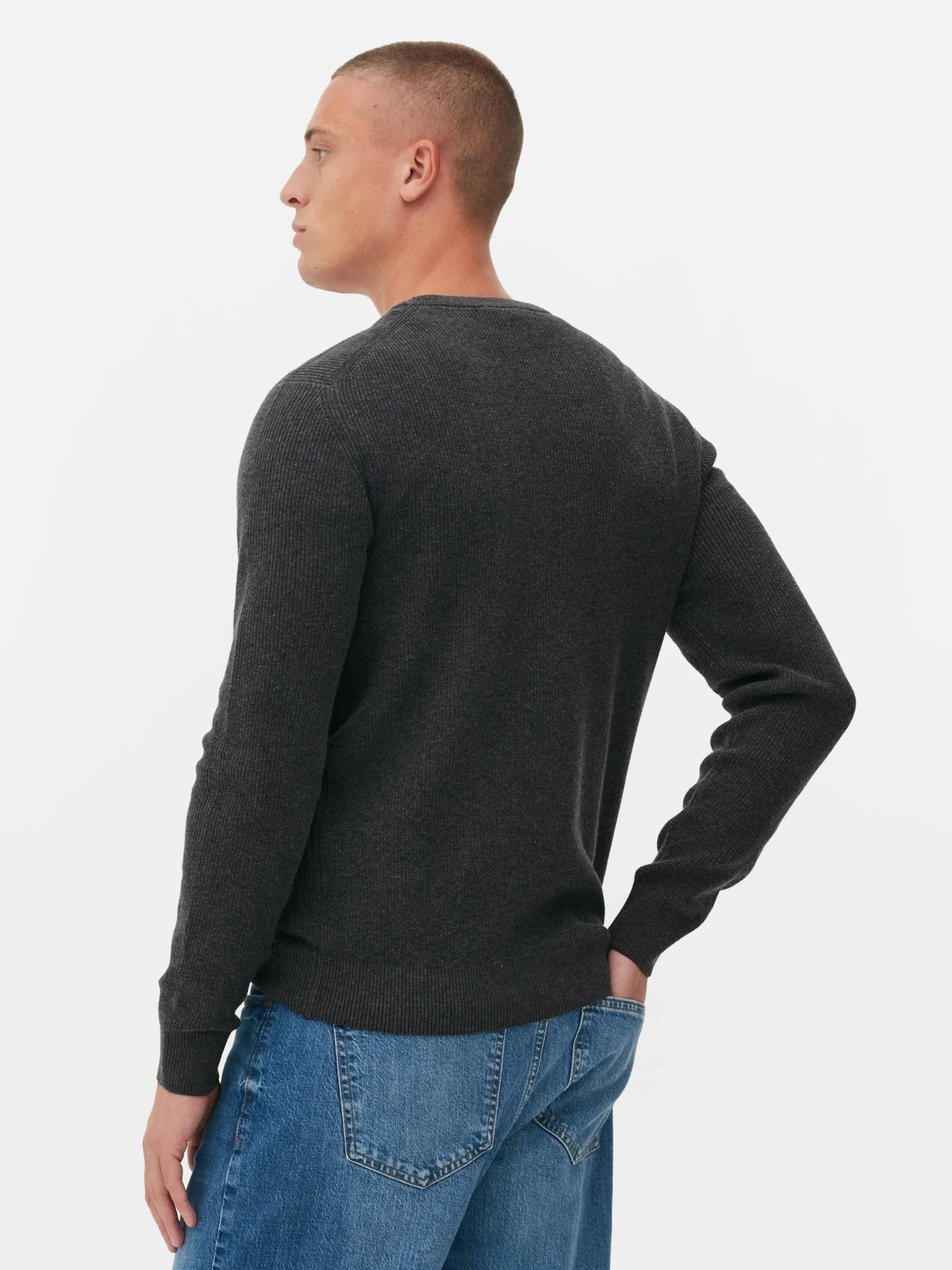 Pullover Und Cardigans|Primark Gerippter Pullover Mit Rundhalsausschnitt Anthrazitfarben