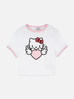 Schlafanzugoberteile|Primark Geripptes „Hello Kitty“ Schlafanzug-T-Shirt Weiß