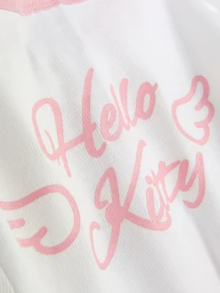 Schlafanzugoberteile|Primark Geripptes „Hello Kitty“ Schlafanzug-T-Shirt Weiß