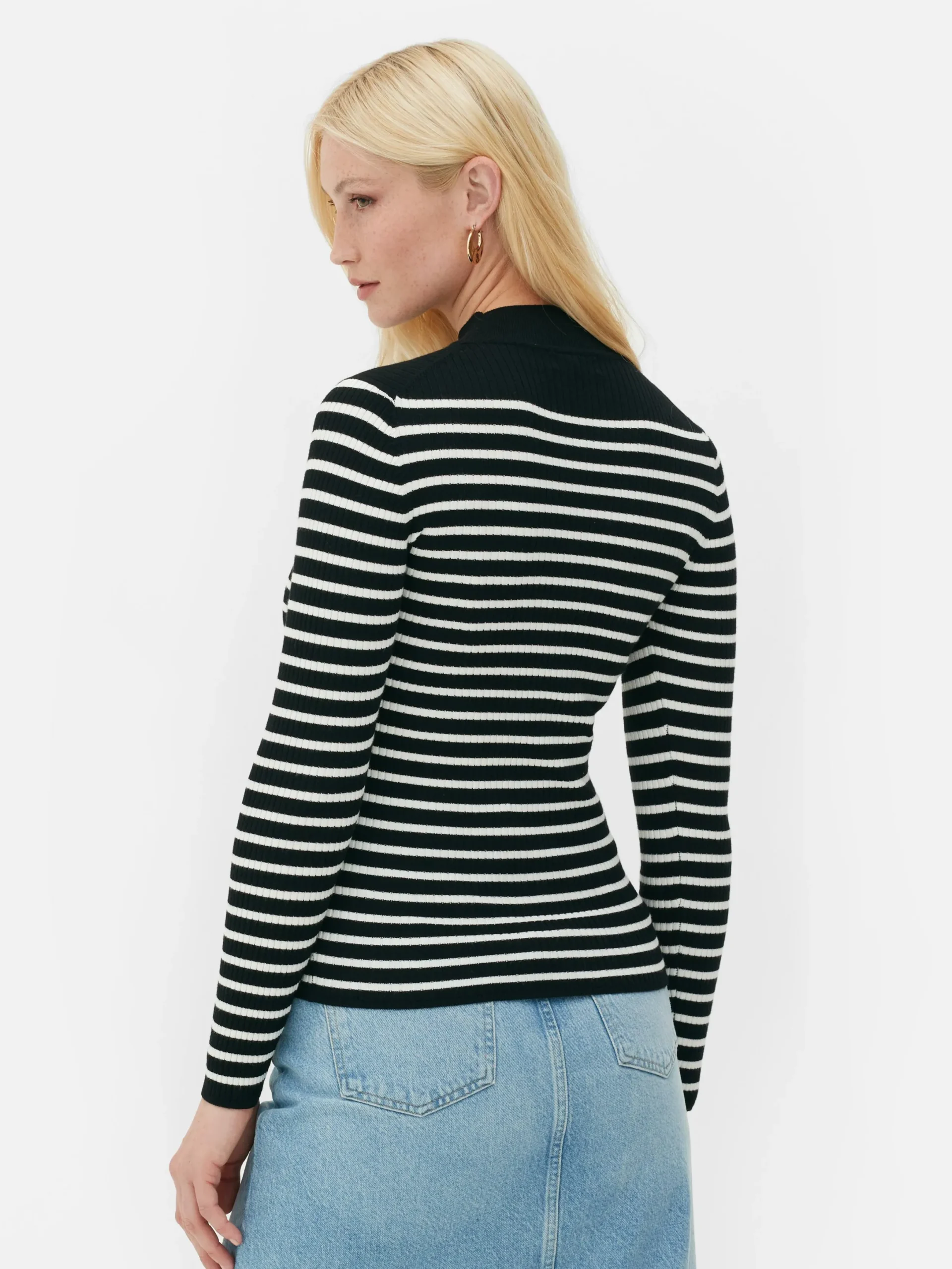 Pullover Und Cardigans|Primark Geripptes, Hochgeschlossenes Top Schwarz/Weiß