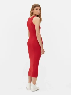 Kleider|Primark Geripptes Midikleid Mit Racerback Rot