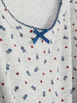 Schlafanzugoberteile|Primark Geripptes Schlafanzug-Tanktop Mit Blümchenmuster Grau