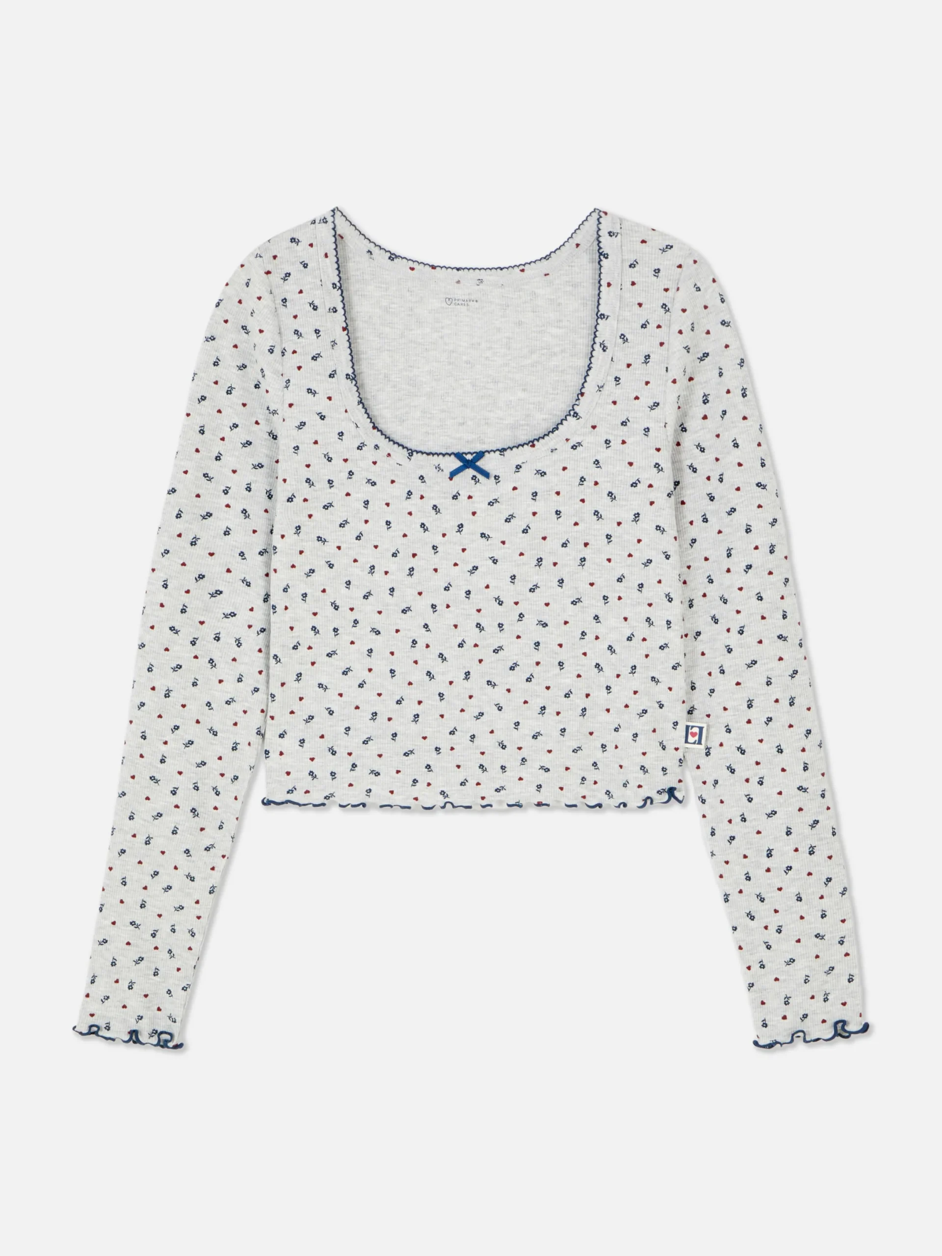 Schlafanzugoberteile|Primark Geripptes Schlafanzugtop Mit Blümchenmuster Grau