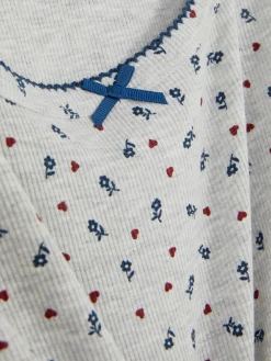 Schlafanzugoberteile|Primark Geripptes Schlafanzugtop Mit Blümchenmuster Grau