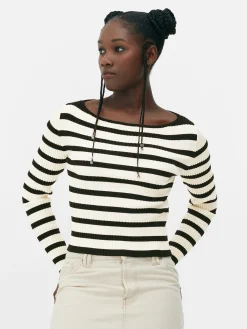 Pullover Und Cardigans|Primark Geripptes Top Mit U-Boot-Ausschnitt Schwarz/Weiß