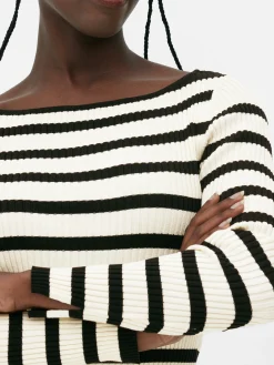 Pullover Und Cardigans|Primark Geripptes Top Mit U-Boot-Ausschnitt Schwarz/Weiß
