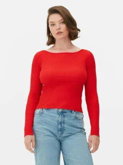 Pullover Und Cardigans|Primark Geripptes Top Mit U-Boot-Ausschnitt Rot