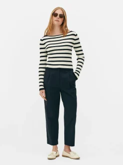 Pullover Und Cardigans|Primark Geripptes Top Mit U-Boot-Ausschnitt Marineblau