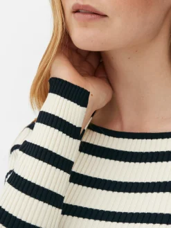 Pullover Und Cardigans|Primark Geripptes Top Mit U-Boot-Ausschnitt Marineblau