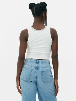 Tops Und T-Shirts|Primark Geripptes Trägertop Mit Spitzenbesatz Elfenbeinfarben