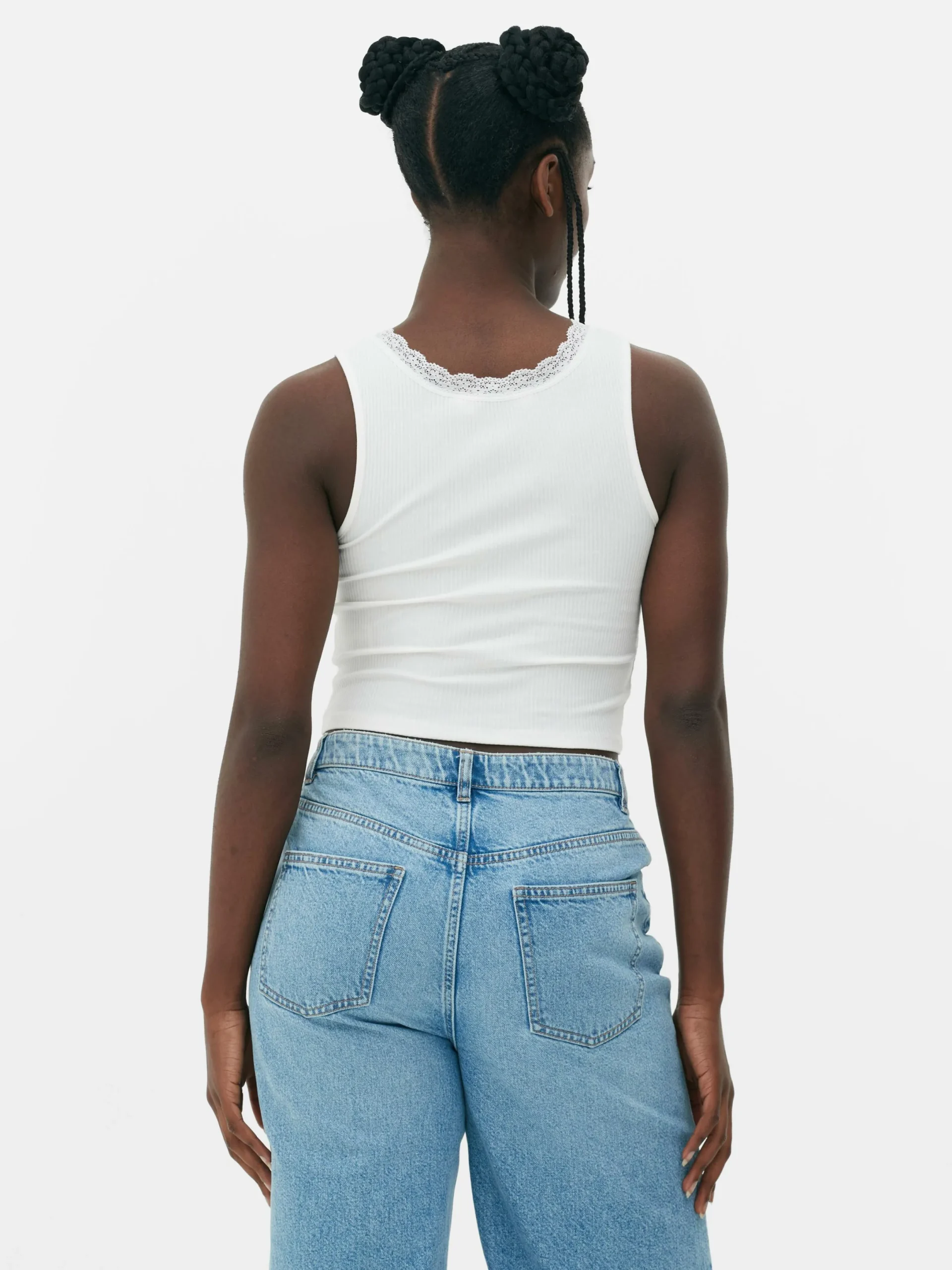 Tops Und T-Shirts|Primark Geripptes Trägertop Mit Spitzenbesatz Elfenbeinfarben