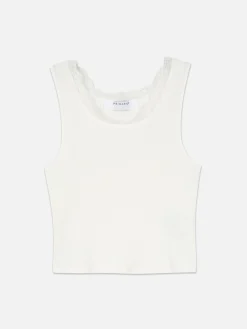Tops Und T-Shirts|Primark Geripptes Trägertop Mit Spitzenbesatz Elfenbeinfarben