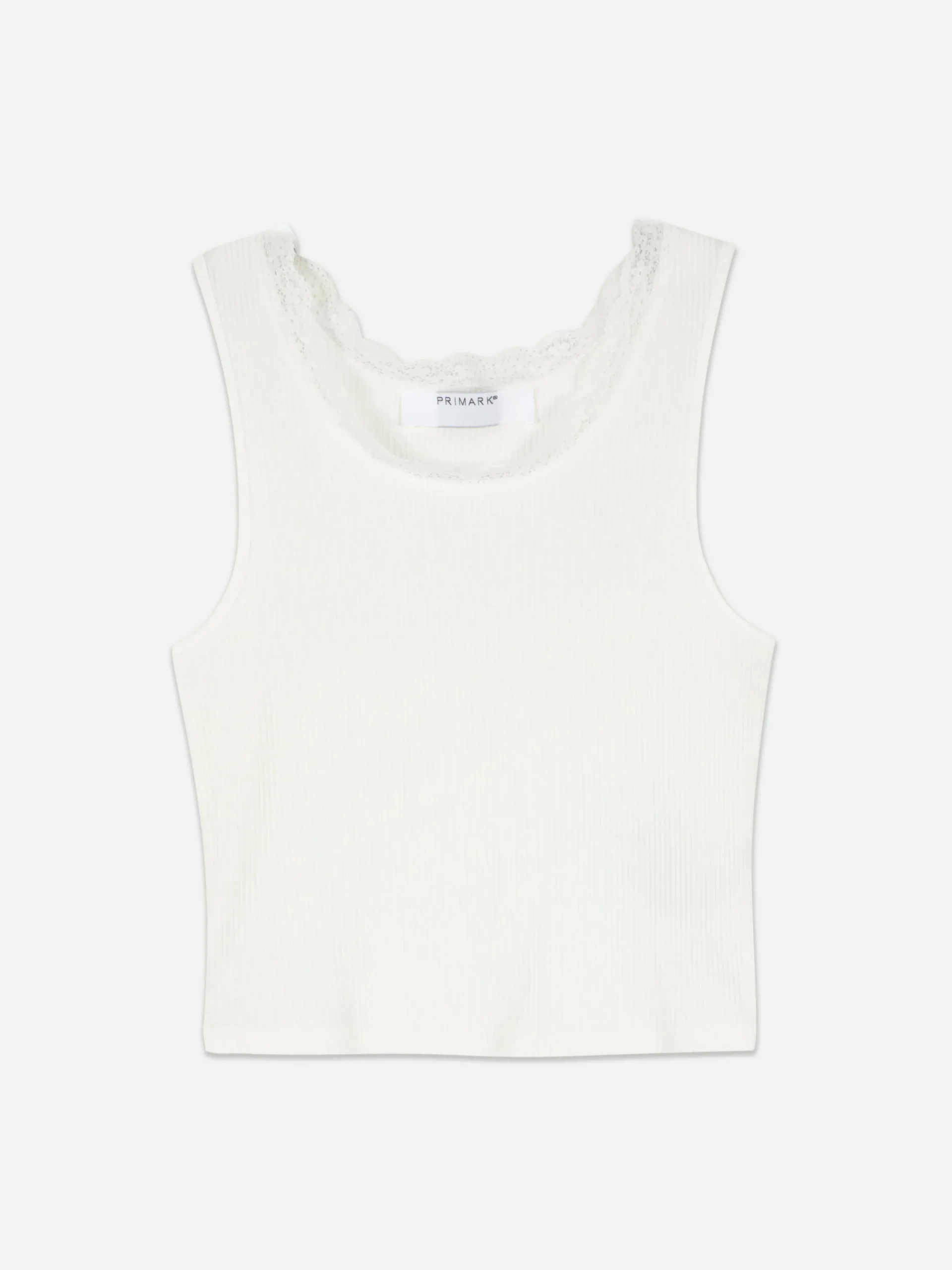 Tops Und T-Shirts|Primark Geripptes Trägertop Mit Spitzenbesatz Elfenbeinfarben