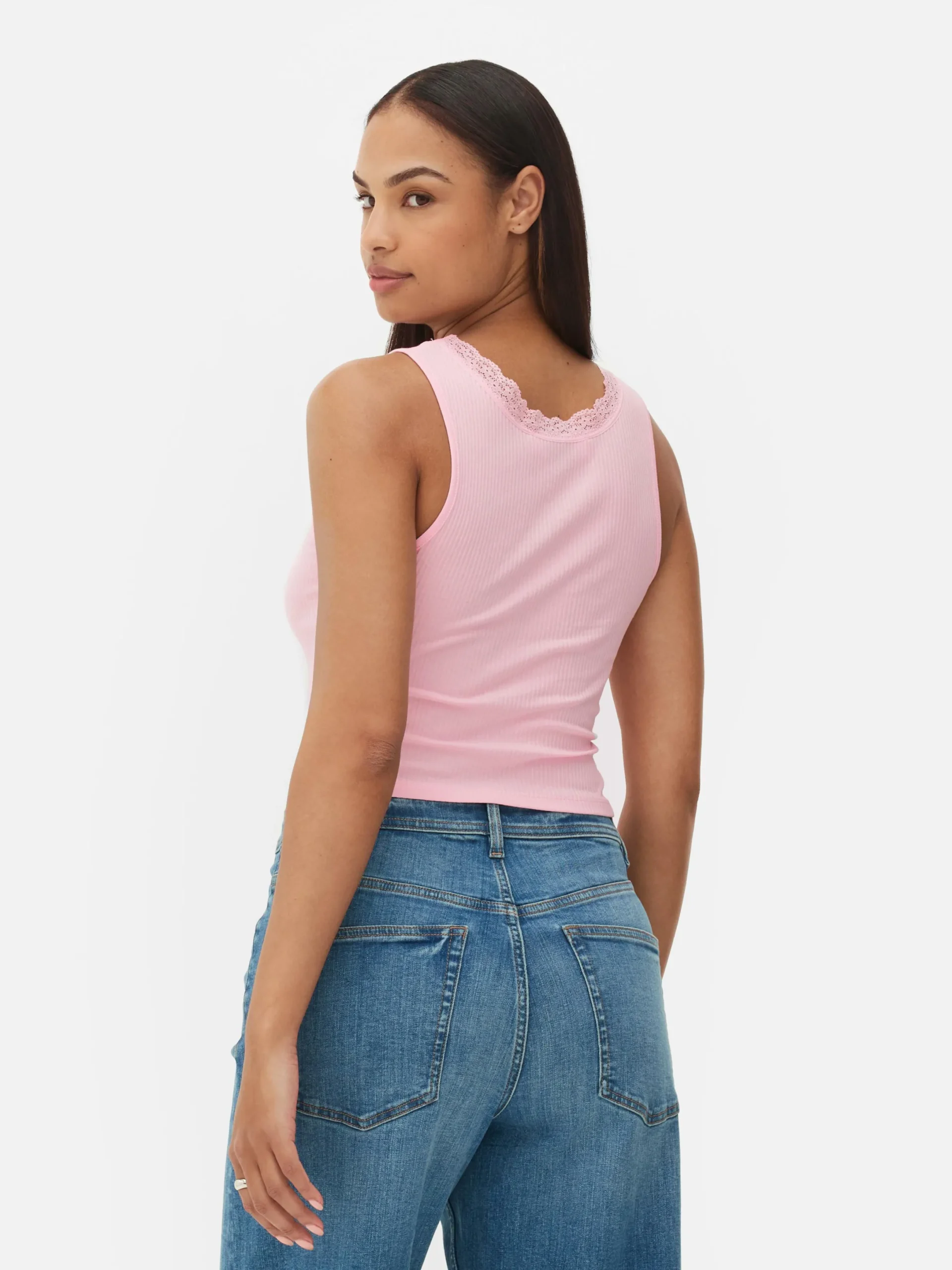 Tops Und T-Shirts|Primark Geripptes Trägertop Mit Spitzenbesatz Rosa