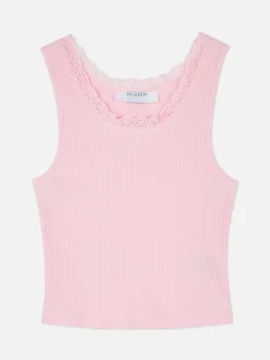 Tops Und T-Shirts|Primark Geripptes Trägertop Mit Spitzenbesatz Rosa