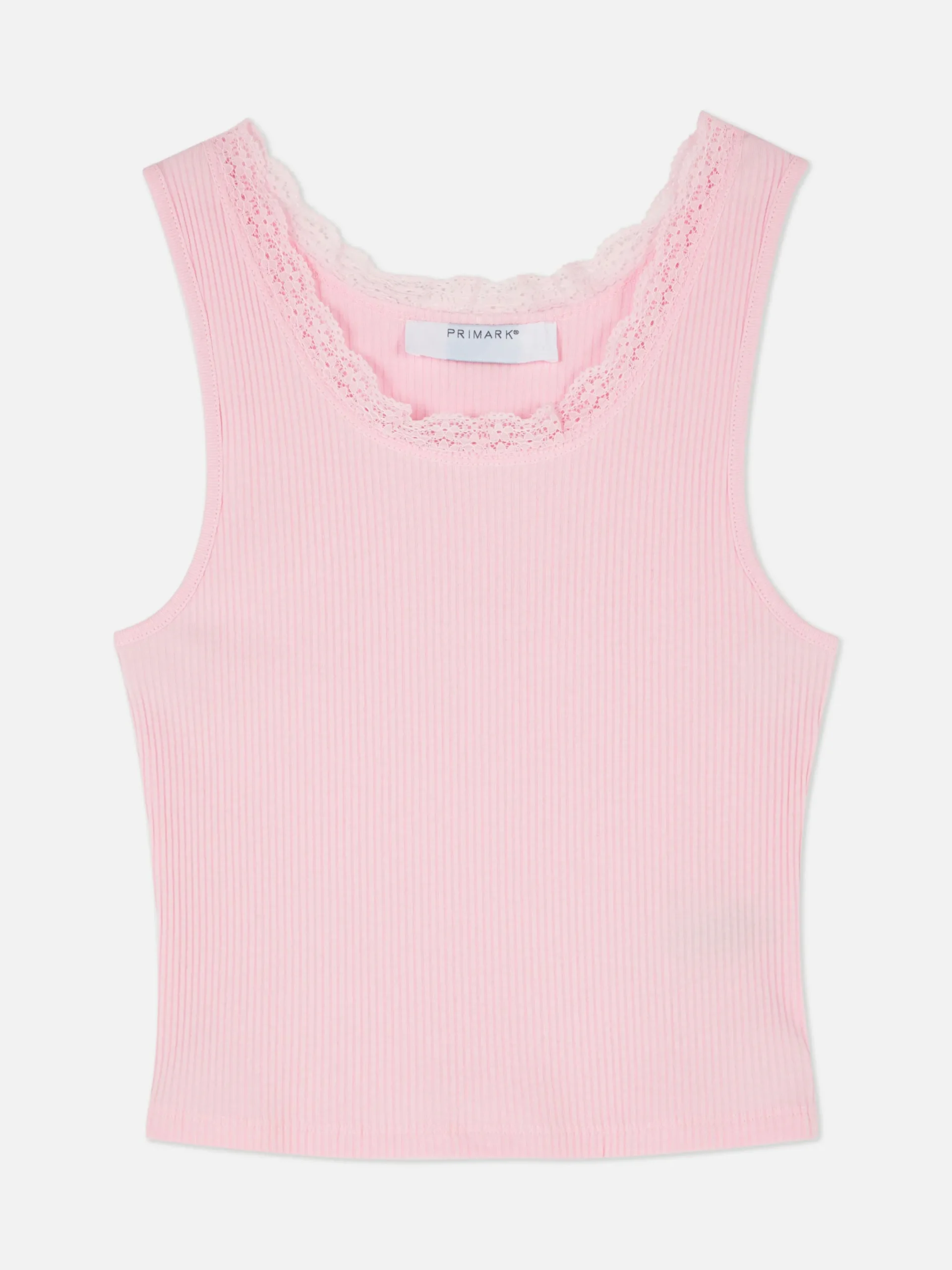 Tops Und T-Shirts|Primark Geripptes Trägertop Mit Spitzenbesatz Rosa