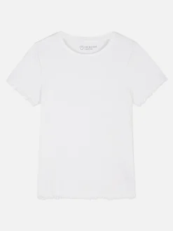 Tops Und T-Shirts|Primark Geripptes T-Shirt Mit Gekräuseltem Saum Weiß
