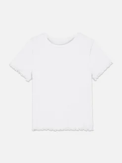 Tops Und T-Shirts|Primark Geripptes T-Shirt Mit Gekräuseltem Saum Weiß