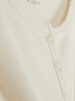 Tops Und T-Shirts|Primark Geripptes T-Shirt Mit Knopfleiste Elfenbeinfarben