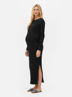 Kleider|Primark Geripptes Umstands-Midikleid Schwarz