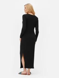 Kleider|Primark Geripptes Umstands-Midikleid Schwarz