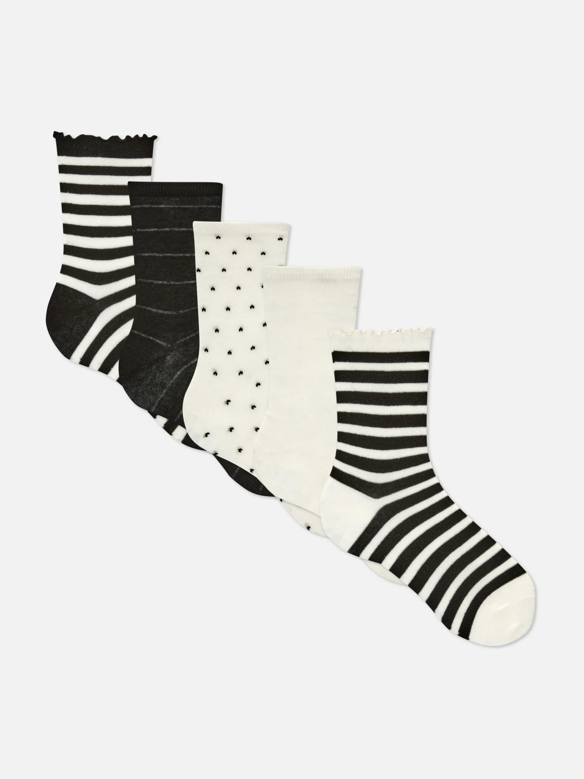 Socken|Primark Gestreifte, Monochrome Socken, 5er-Pack Schwarz/Weiß