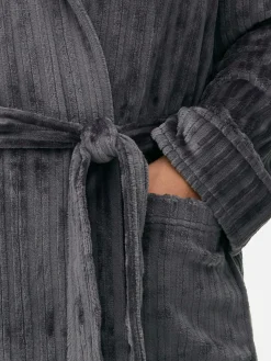 Schlafanzüge|Primark Gestreifter Bademantel Mit Ausgebranntem Effekt Anthrazitfarben