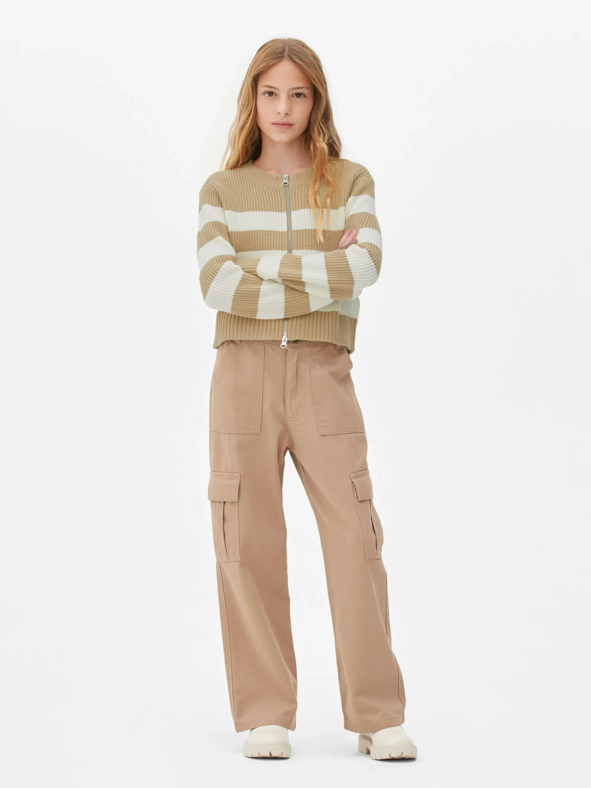 Pullover Und Cardigans|Primark Gestreifter Cardigan Mit Reißverschluss Naturfarben