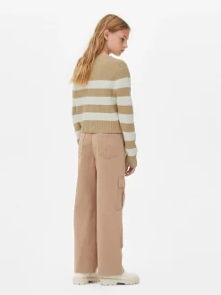 Pullover Und Cardigans|Primark Gestreifter Cardigan Mit Reißverschluss Naturfarben