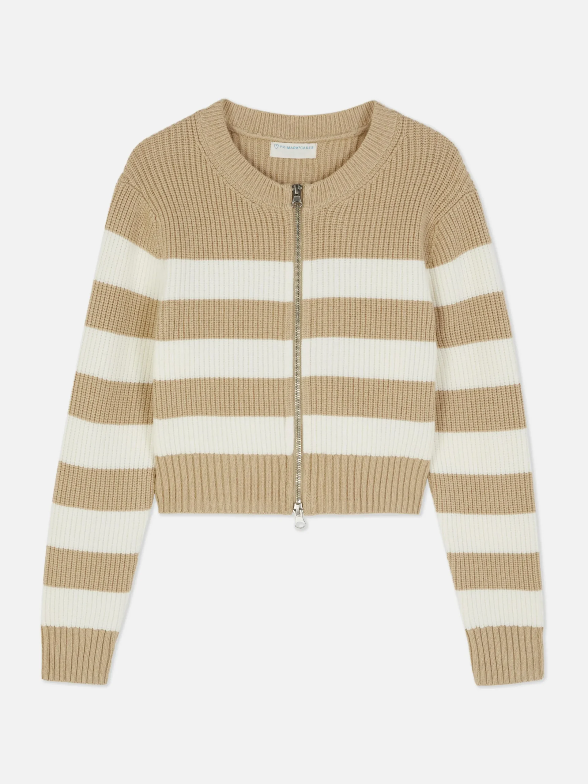 Pullover Und Cardigans|Primark Gestreifter Cardigan Mit Reißverschluss Naturfarben