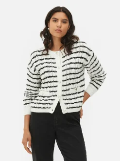 Pullover Und Cardigans|Primark Gestreifter Cardigan Mit Zopfmuster Weiß/Schwarz