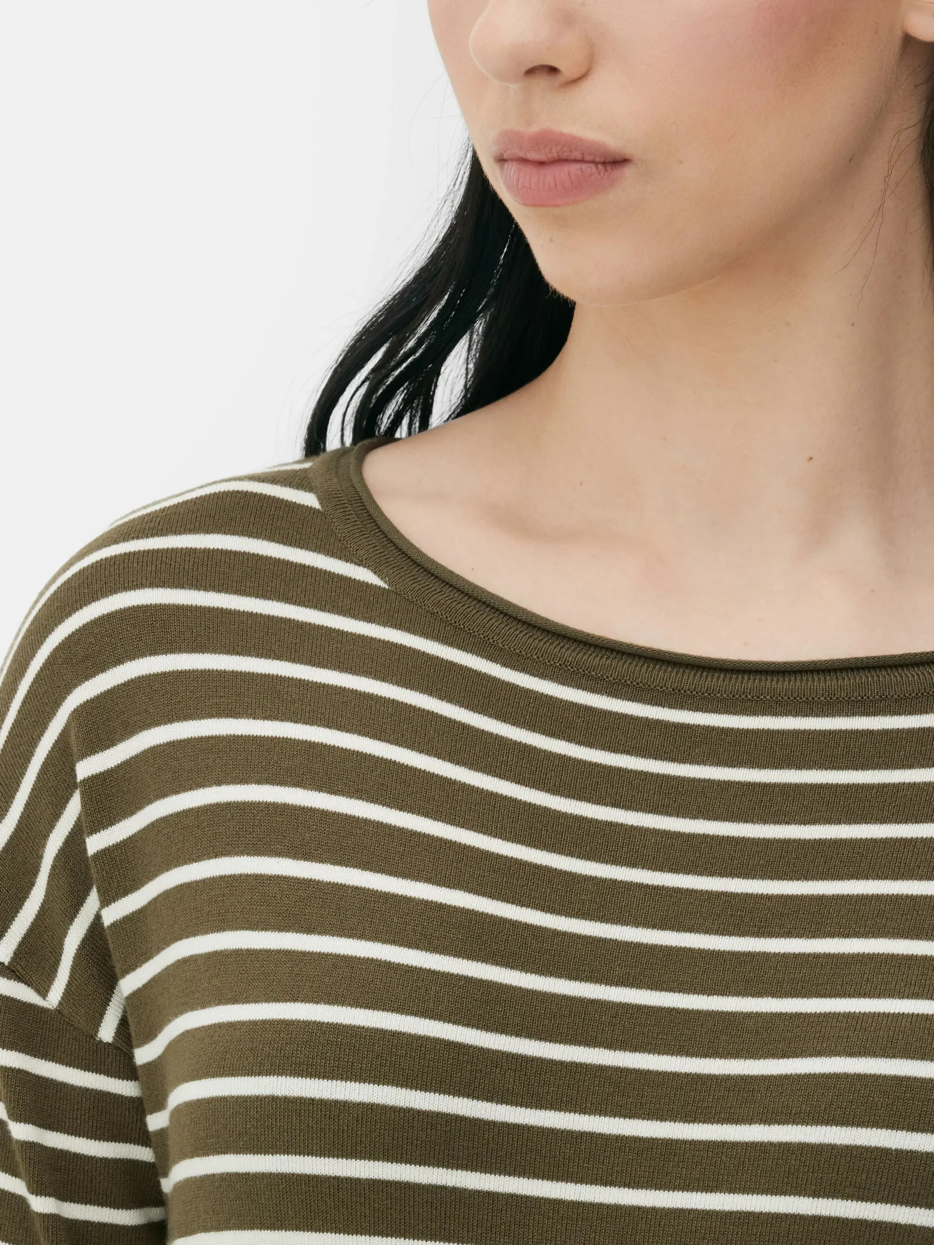 Pullover Und Cardigans|Primark Gestreifter Feinstrickpullover Mit U-Boot-Ausschnitt Khakifarben