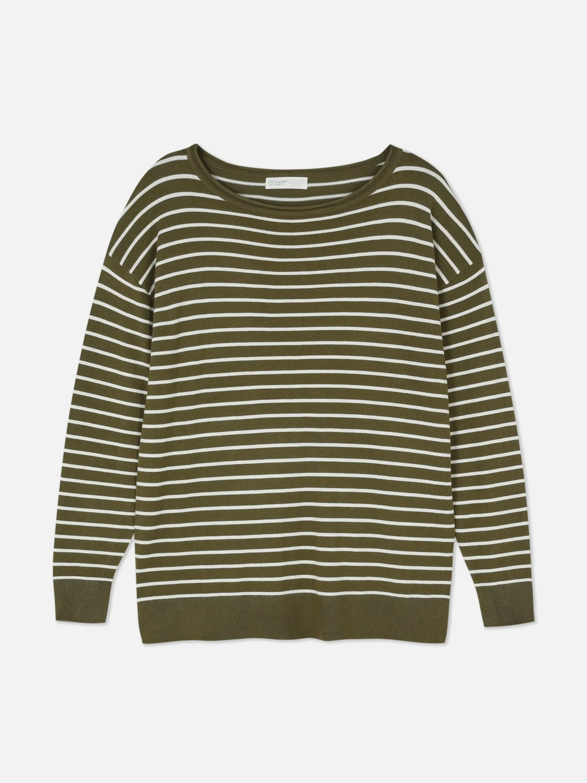 Pullover Und Cardigans|Primark Gestreifter Feinstrickpullover Mit U-Boot-Ausschnitt Khakifarben