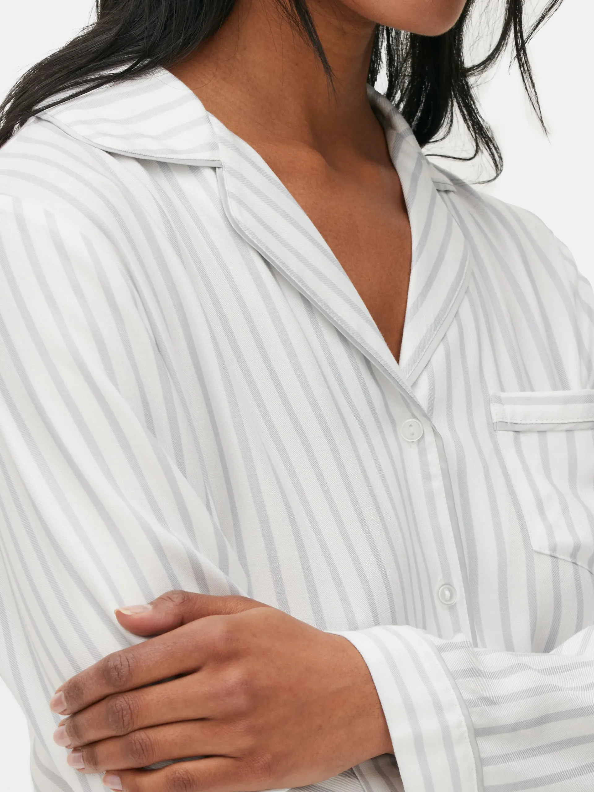 Schlafanzüge|Primark Gestreifter, Langer Boyfriend-Schlafanzug Grau