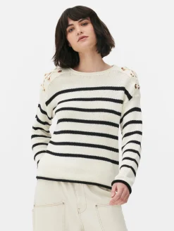 Pullover Und Cardigans|Primark Gestreifter Pullover Mit Schnürung Im Schulterbereich Elfenbeinfarben