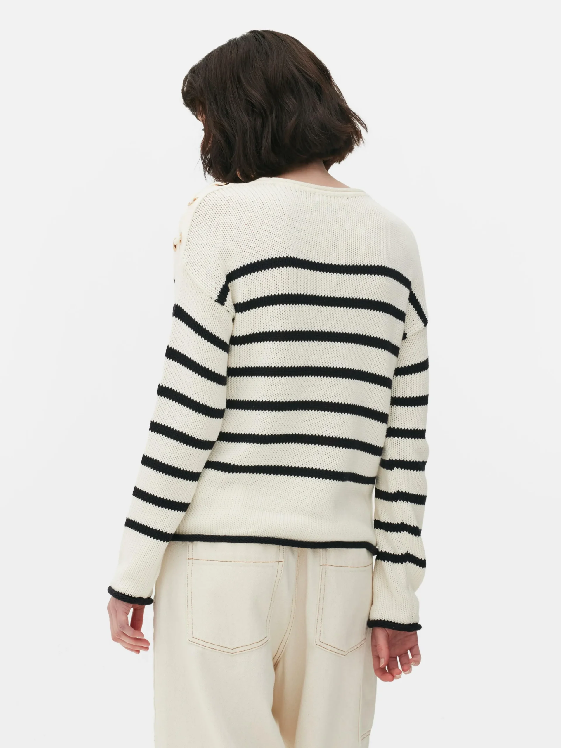 Pullover Und Cardigans|Primark Gestreifter Pullover Mit Schnürung Im Schulterbereich Elfenbeinfarben