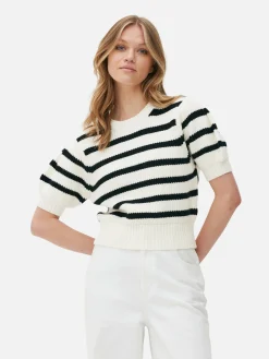 Pullover Und Cardigans|Primark Gestreifter Pullover Mit Puffärmeln Elfenbeinfarben