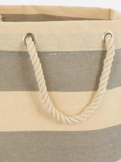 Wäschekörbe|Primark Gestreifter Wäschekorb Aus Leinen Taupefarben