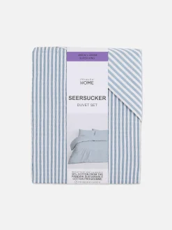Bettwäsche Und Sets|Primark Gestreiftes Bettwäscheset Aus Seersucker, Super-Kingsize Blau