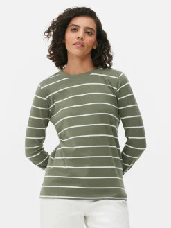 Tops Und T-Shirts|Primark Gestreiftes Langarmtop Khakifarben