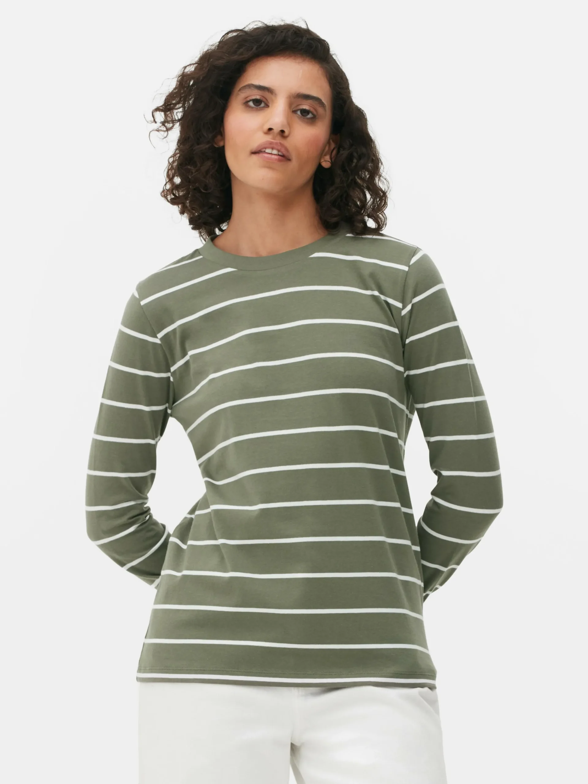 Tops Und T-Shirts|Primark Gestreiftes Langarmtop Khakifarben