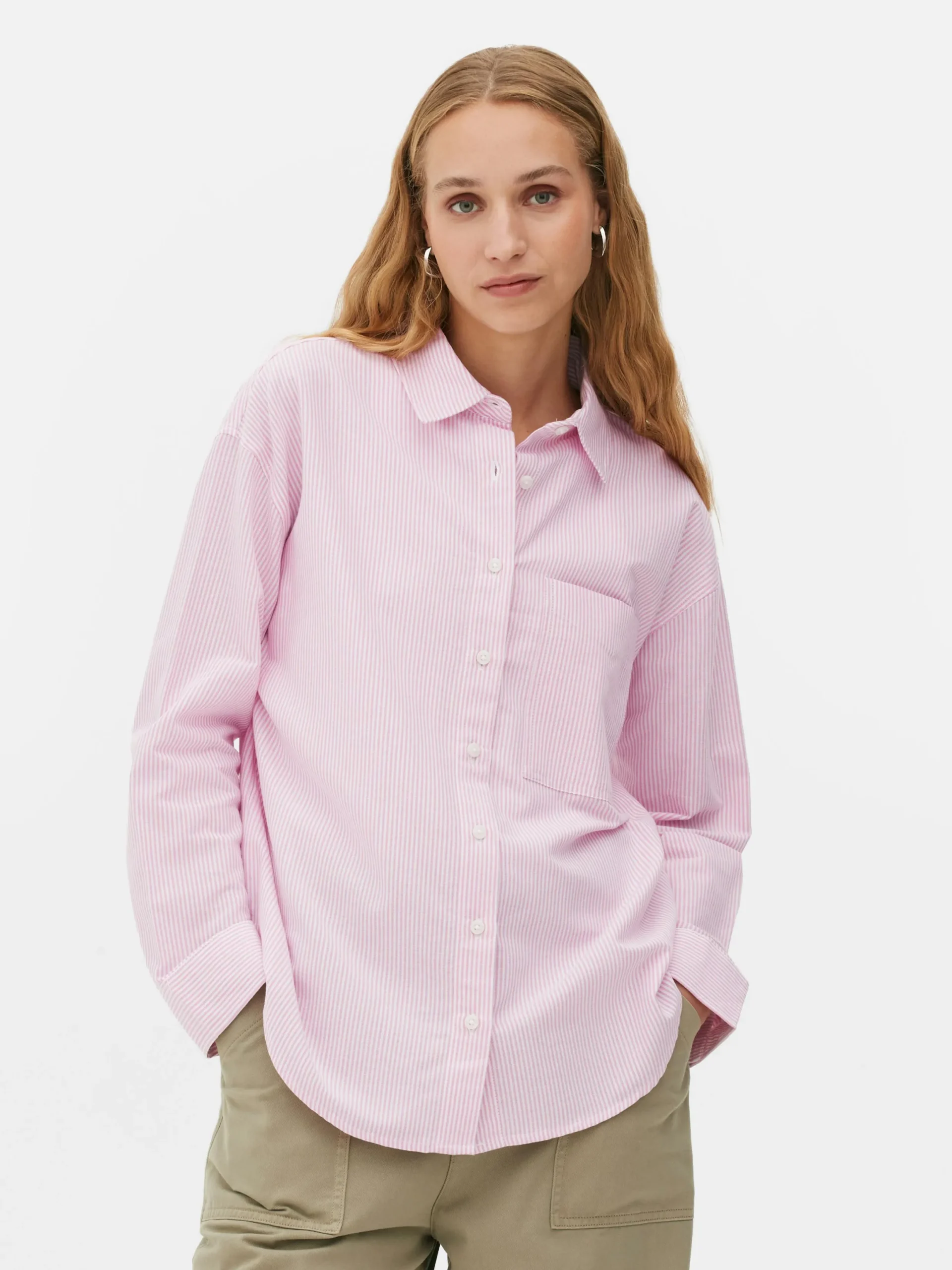 Blusen|Primark Gestreiftes Oxford-Hemd Rosa