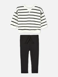 Sets Und Outfits|Primark Gestreiftes Sweatshirt Und Gerippte Leggings Im Set Schwarz